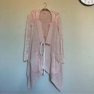 Free People All Washed Out Knit Waterfall Distressed Cardigan, Tan / Ivory XS